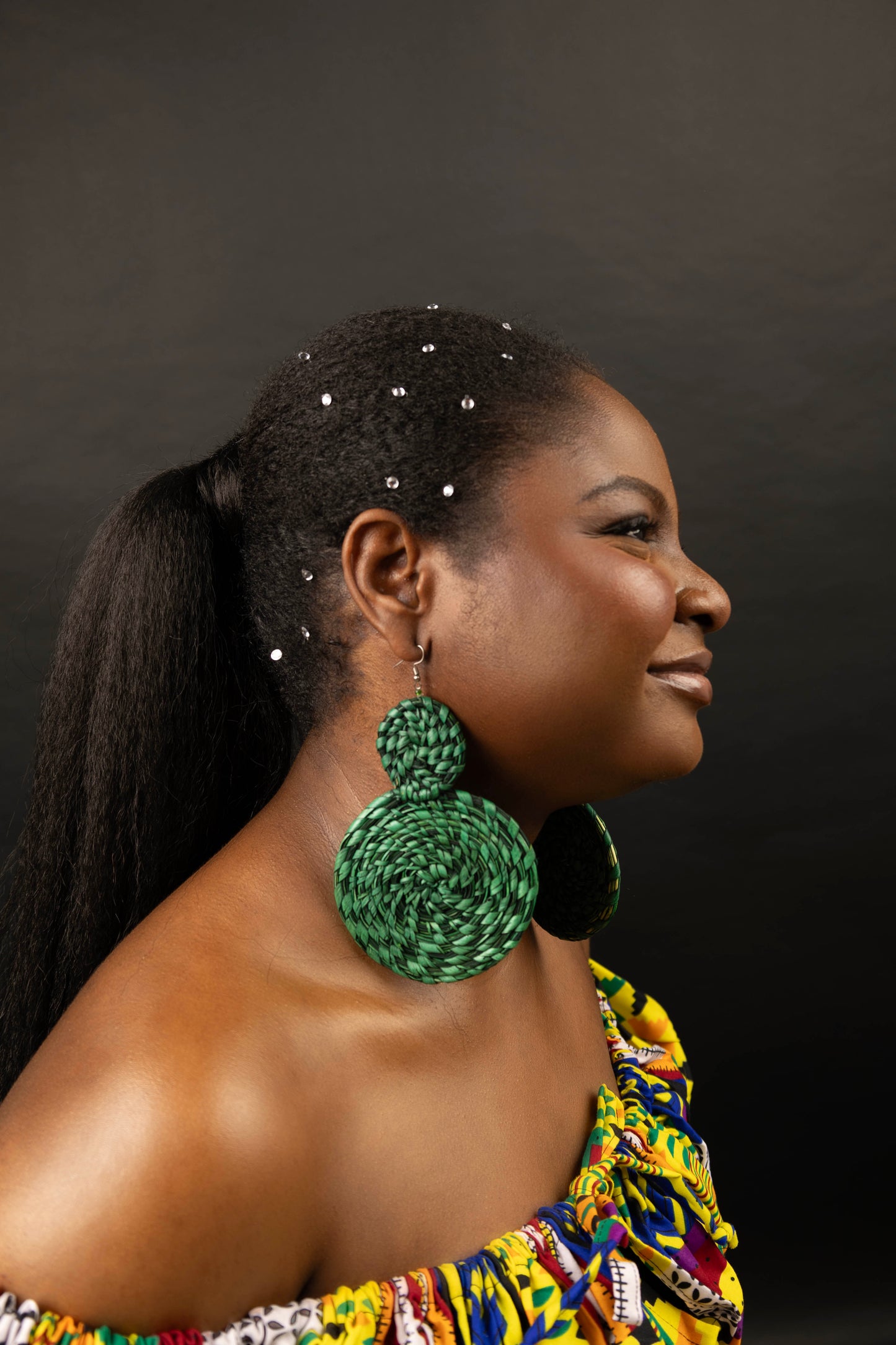 Green Raffia Solid Infinity Earrings