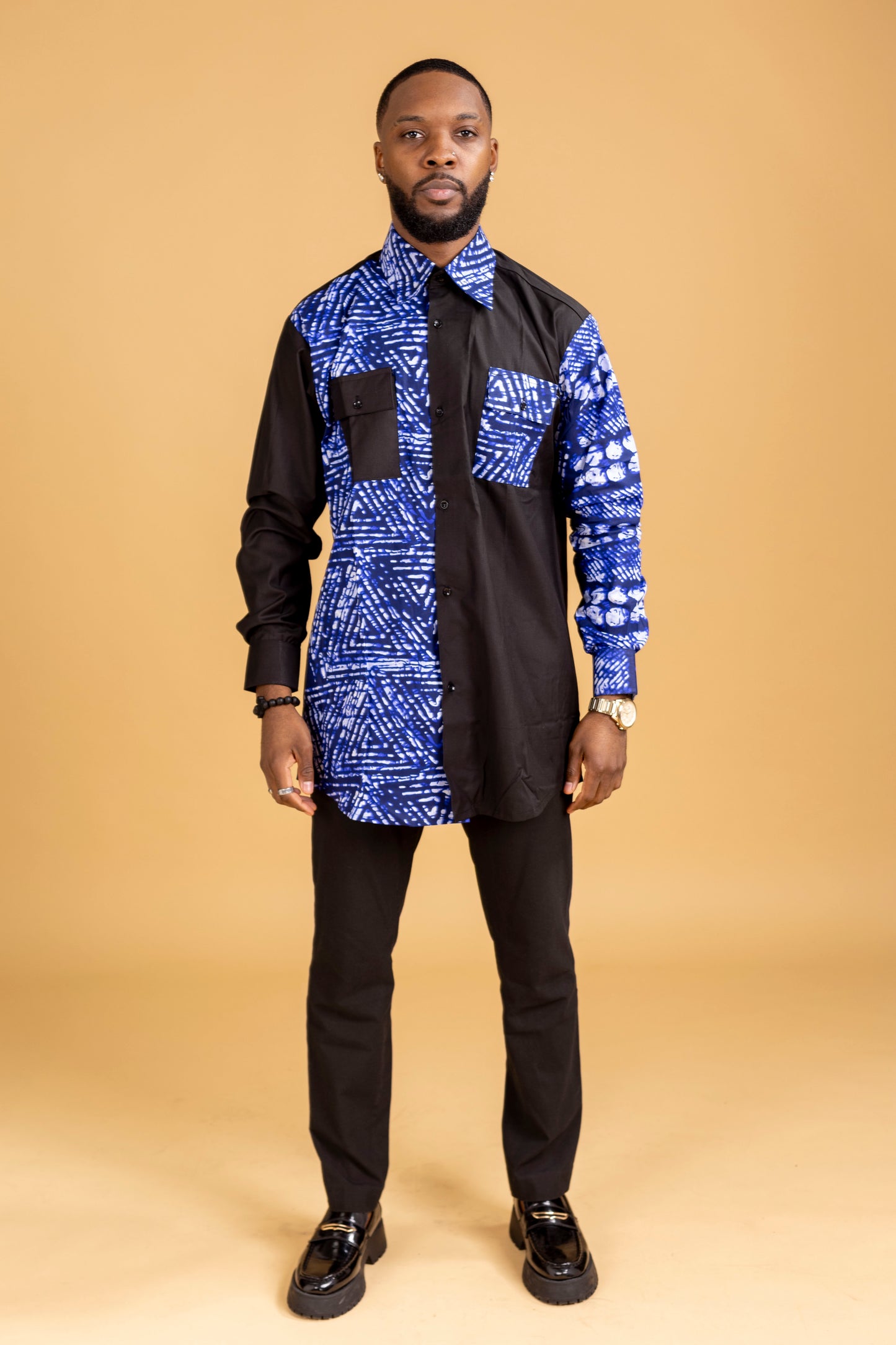 Tomiwa Two Tone African Print Side Panel Shirt