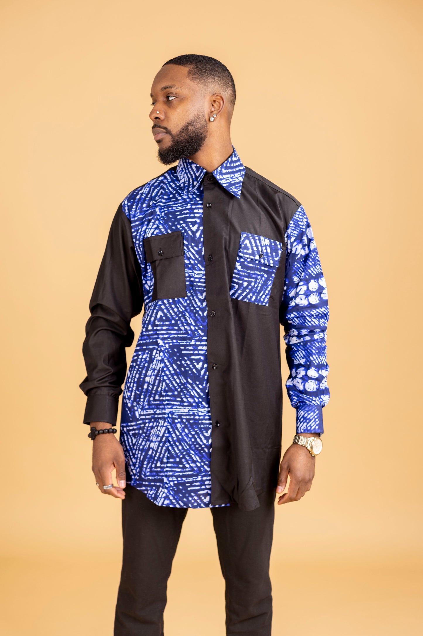 Tomiwa Two Tone African Print Side Panel Shirt