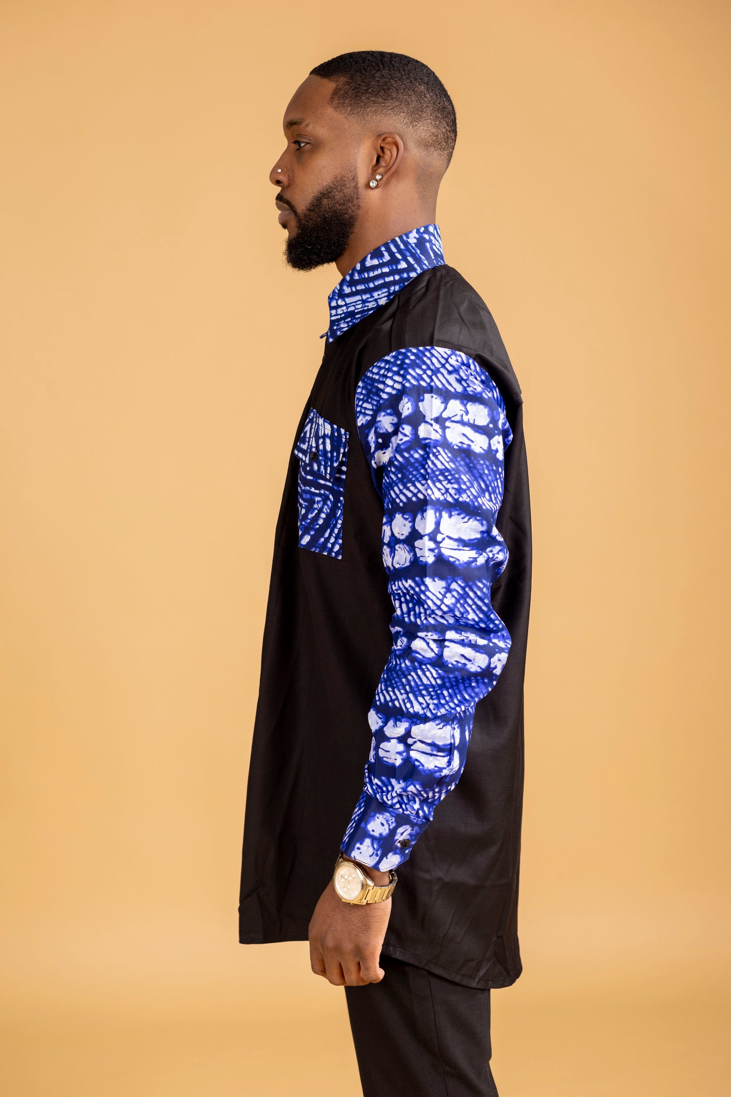 Tomiwa Two Tone African Print Side Panel Shirt