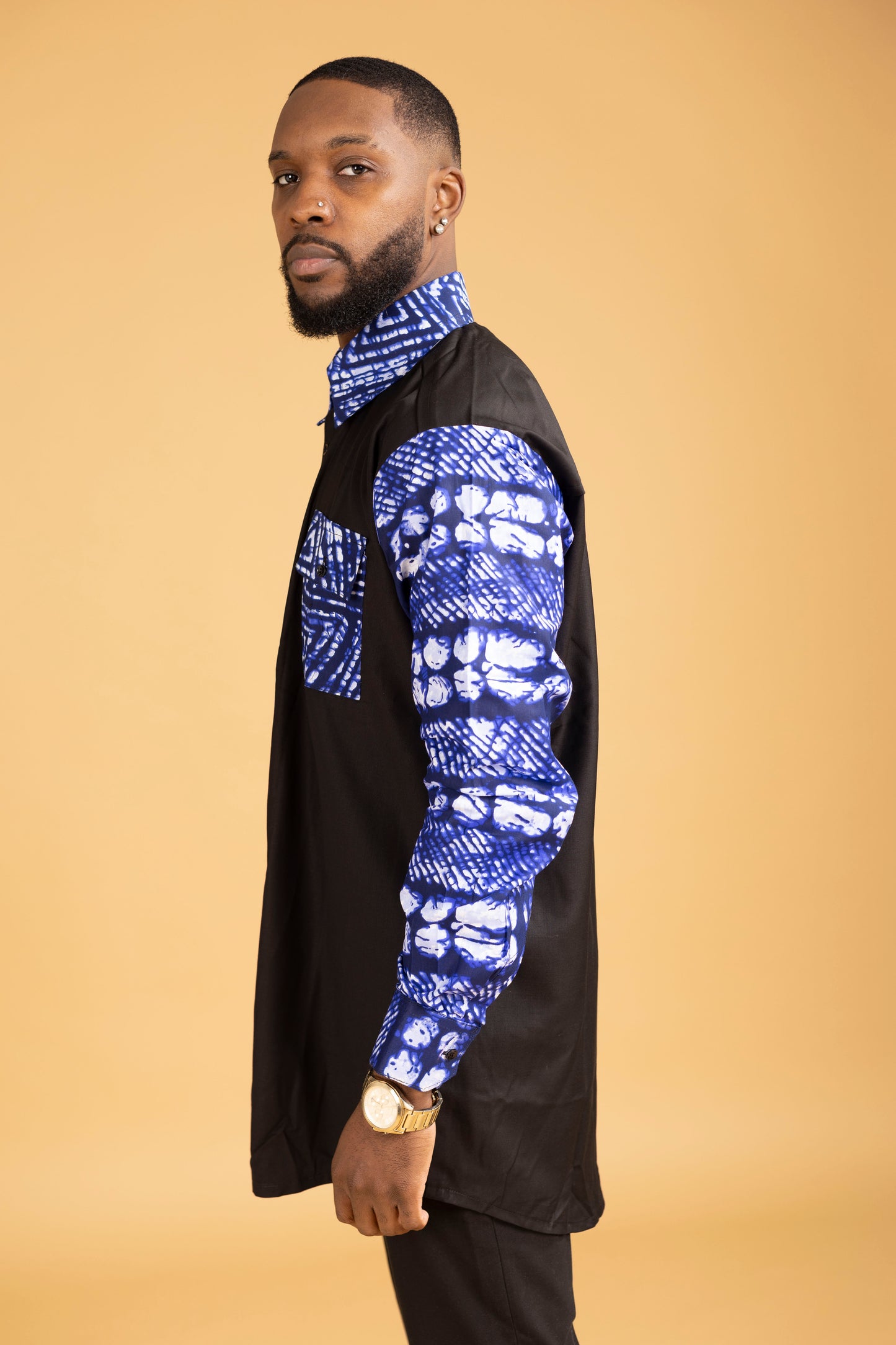 Tomiwa Two Tone African Print Side Panel Shirt