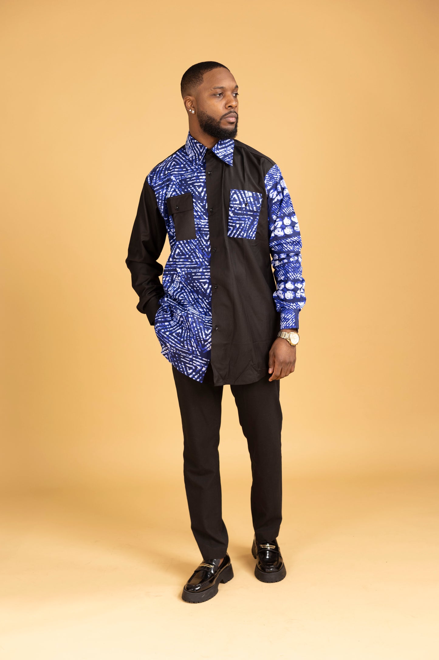 Tomiwa Two Tone African Print Side Panel Shirt