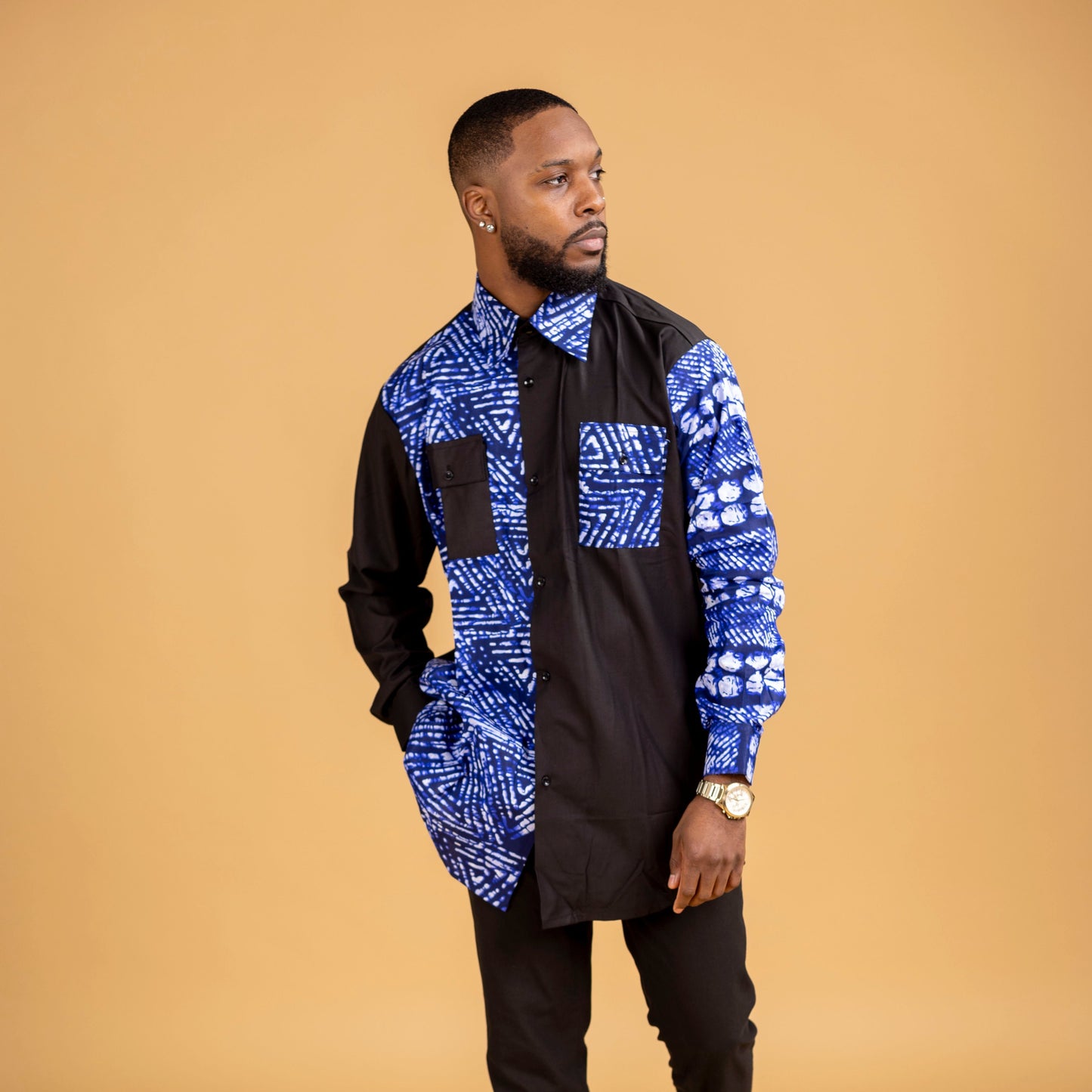 Tomiwa Two Tone African Print Side Panel Shirt