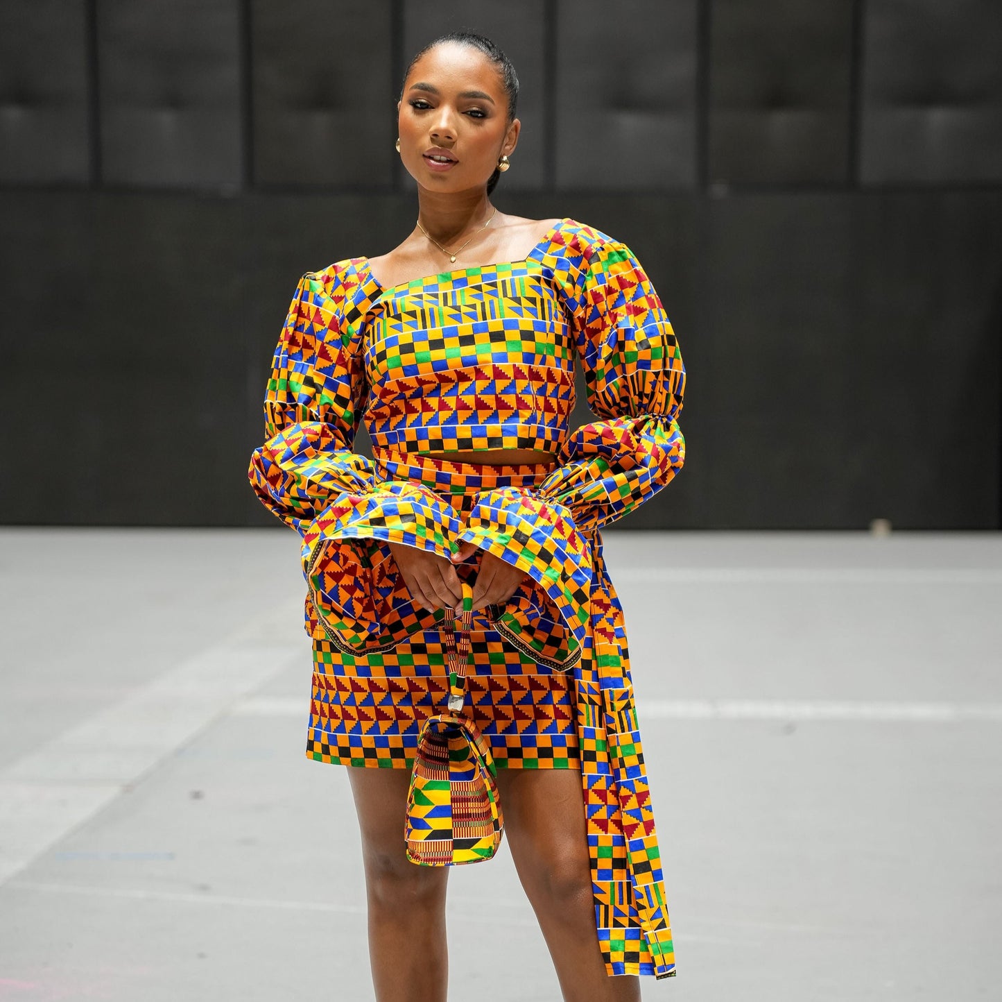 Afia Kente Crop Top and Drape Skirt Set