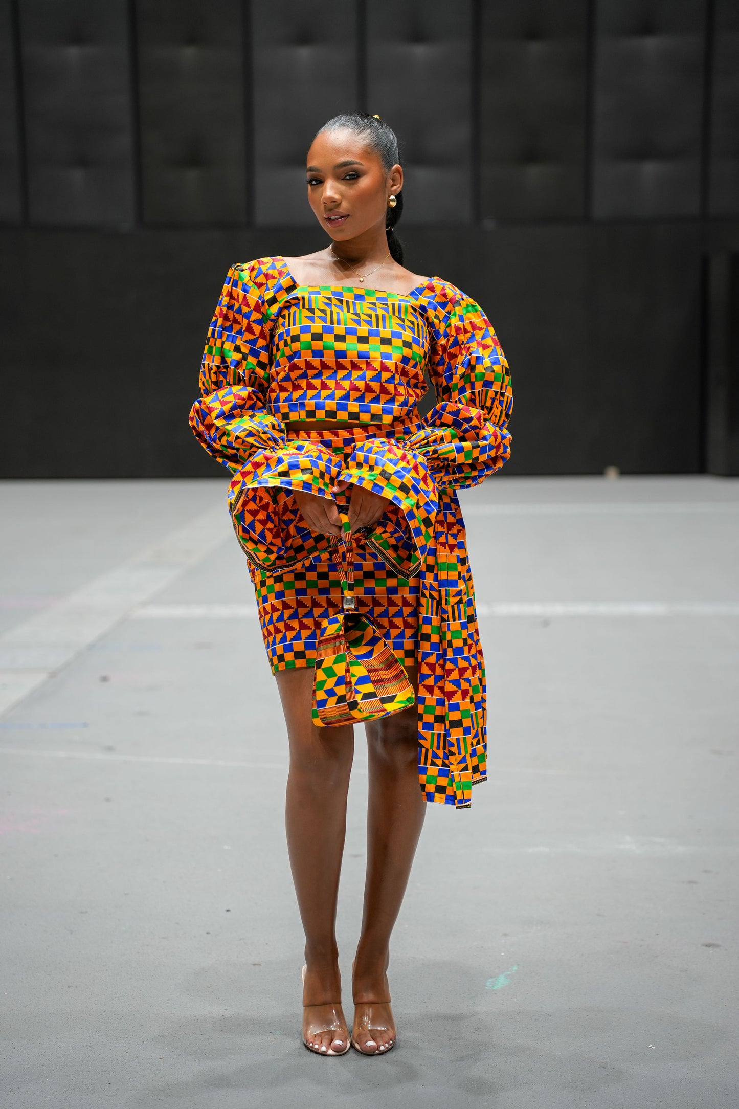 Afia Kente Crop Top and Drape Skirt Set