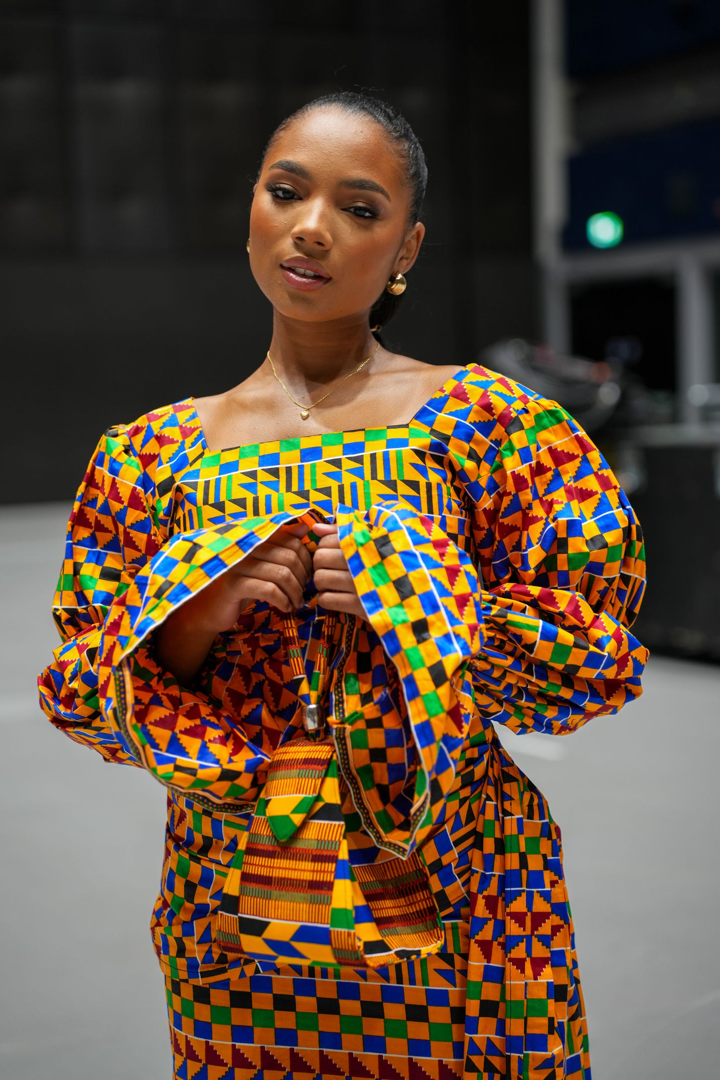 Afia Kente Crop Top and Drape Skirt Set