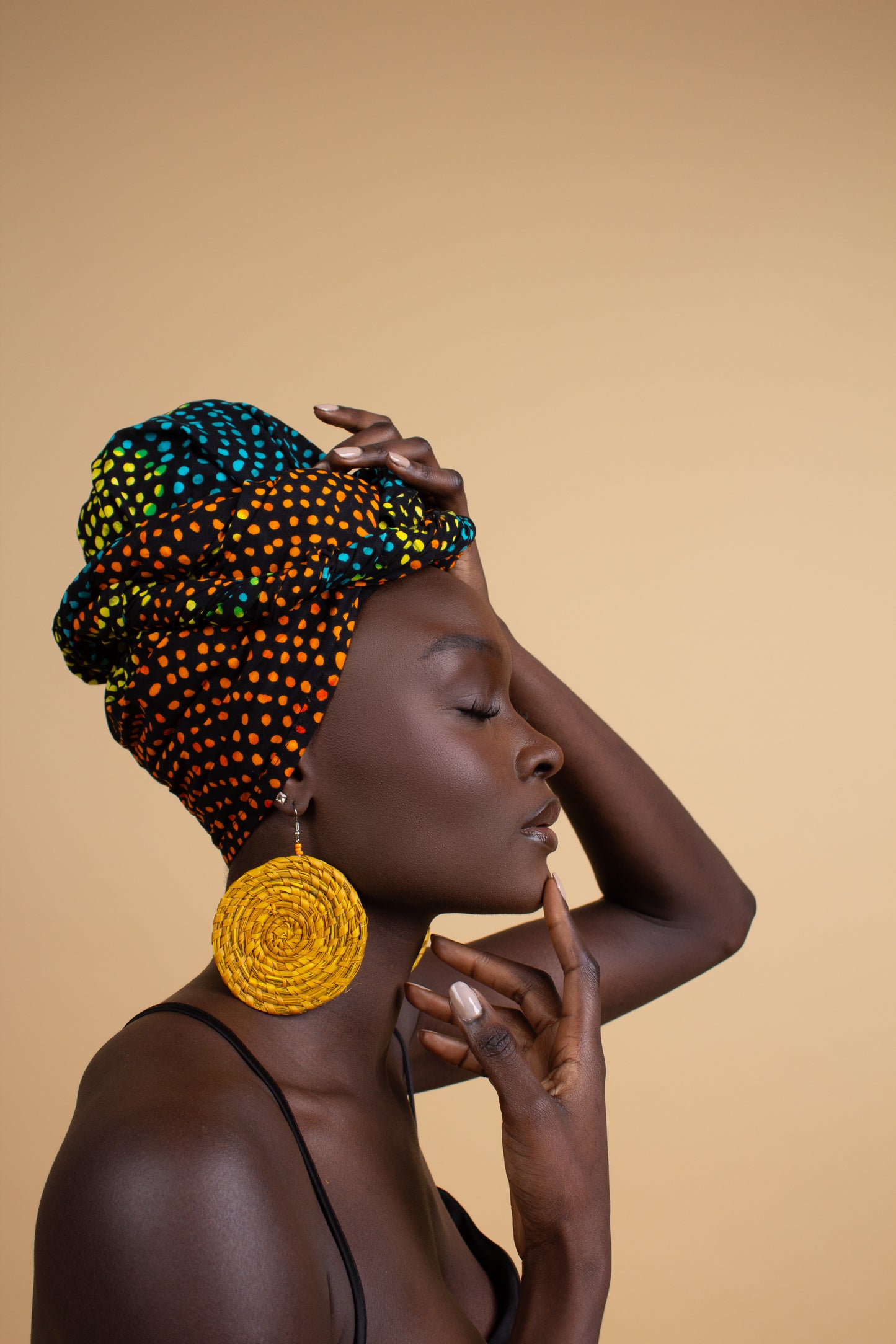 Mustard Raffia Circle Earrings