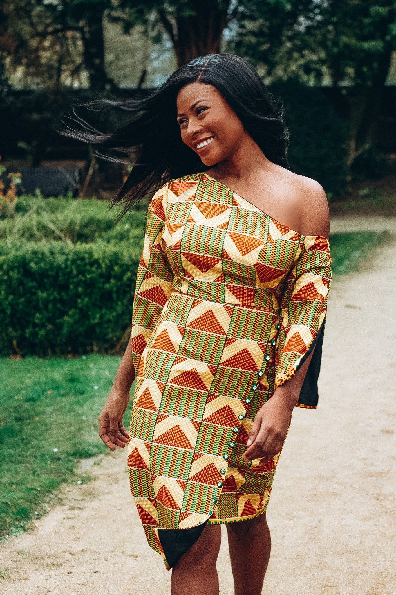 African print shop cape dress