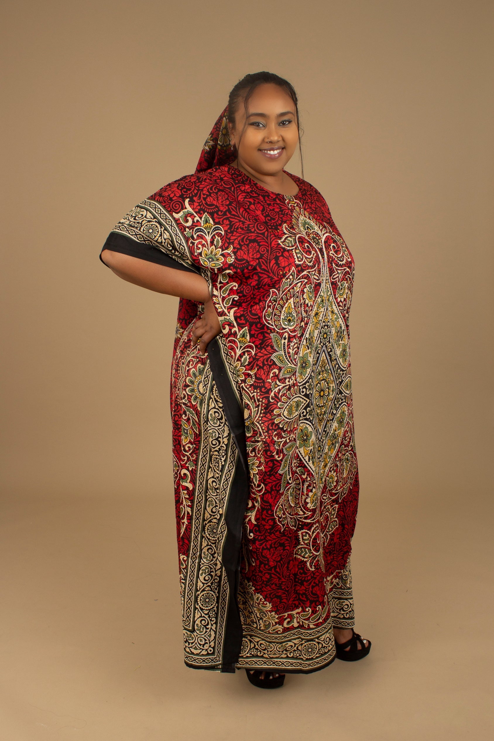 Red Dashiki Floor Length African Print Kaftan Dress Cultureville